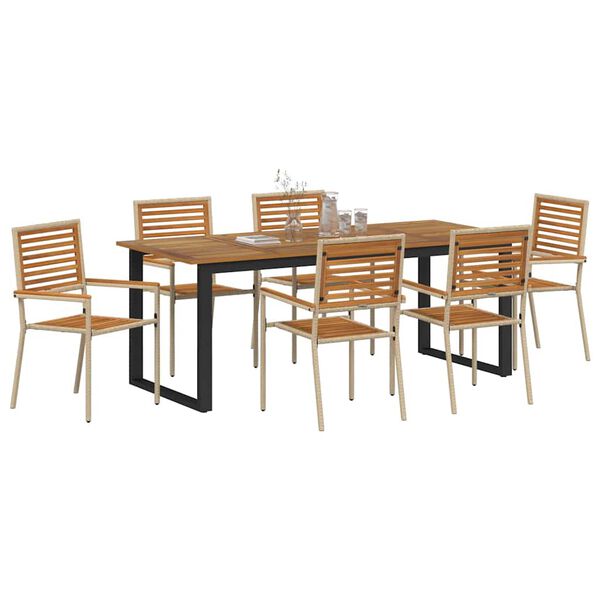 vidaXL Set da Pranzo per Giardino 7 pcs Beige Legno di Acacia Massello