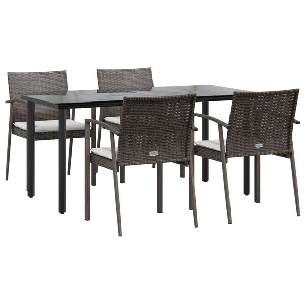 vidaXL Set Pranzo da Giardino 5pz con Cuscini in Polyrattan e Acciaio