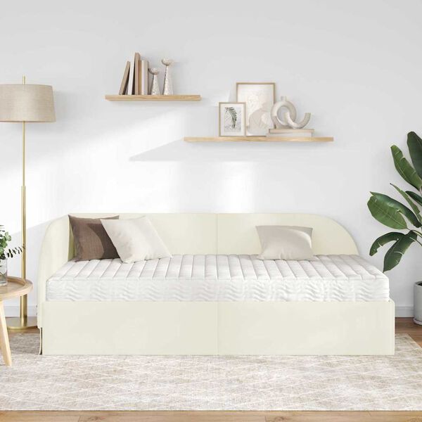 vidaXL Struttura Letto Angolare con Materasso 2 pcs Crema Velluto