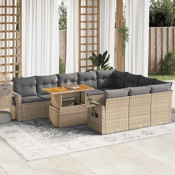 vidaXL Set Divani da Giardino 11 pz con Cuscini Beige in Polyrattan