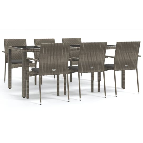 vidaXL Set da Pranzo da Giardino 7 pz con Cuscini in Polyrattan Grigio