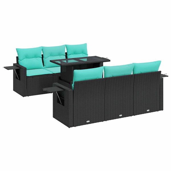 vidaXL Set Divani Giardino 7 pz con Cuscini Nero Polyrattan Acacia