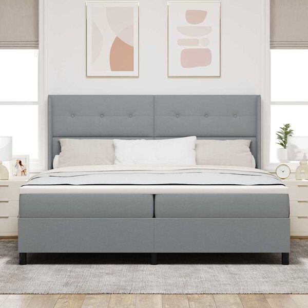 vidaXL Letto a molle con materasso Grigio chiaro 200 x 200 cm Tessuto