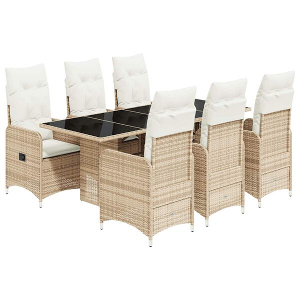 vidaXL Set da Bistr&ograve; da Giardino 7 pz con Cuscini Beige in Polyrattan