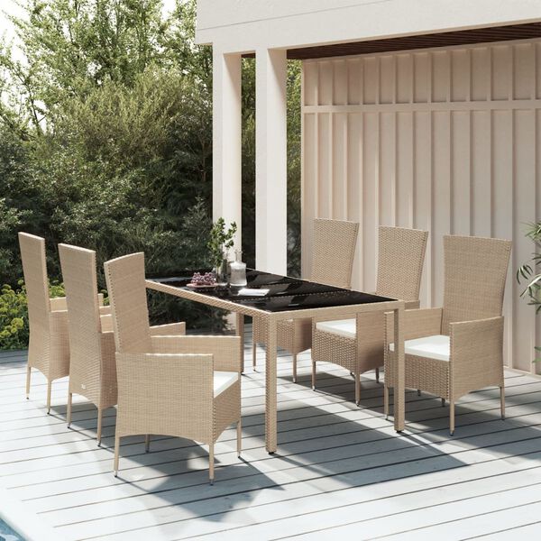 vidaXL Set da Pranzo da Giardino 7 pz con Cuscini Beige in Polyrattan