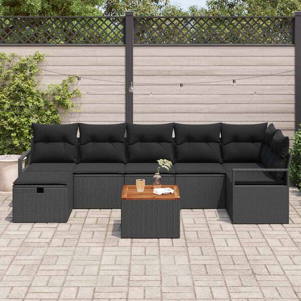 vidaXL Set Divano da Giardino con cuscino 8 pcs Nero Poly Rattan