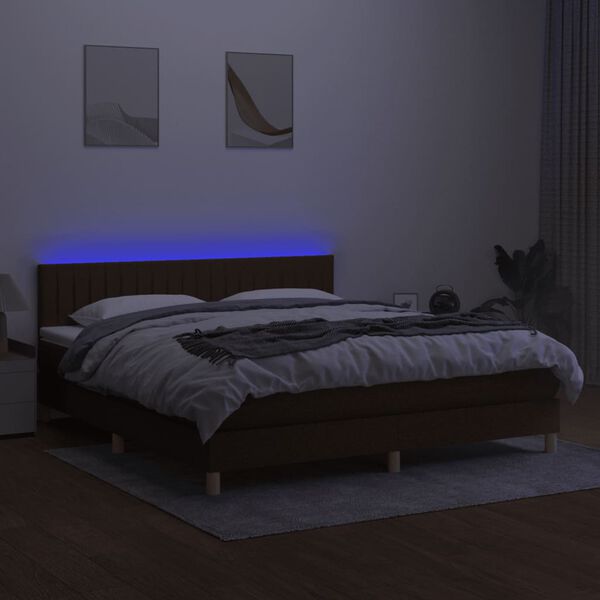 vidaXL Letto a Molle Materasso e LED Marrone Scuro 160x200 cm Tessuto
