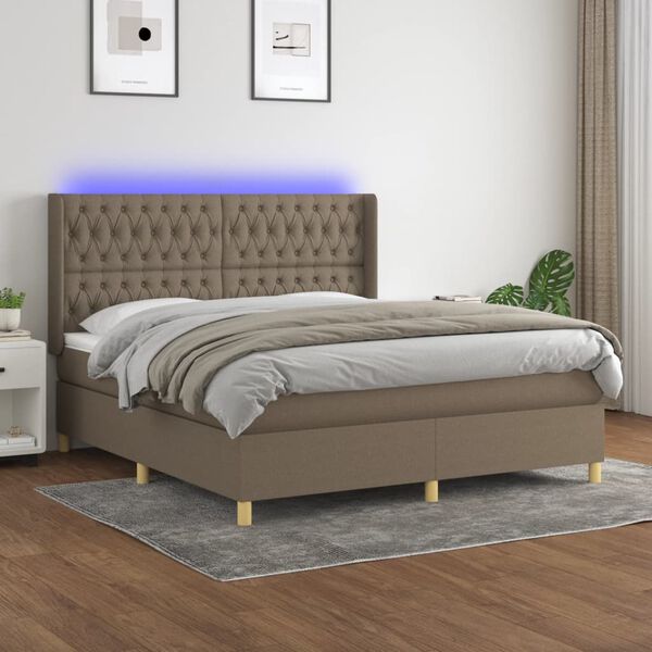 vidaXL Letto a Molle con Materasso e LED Tortora 180x200 cm in Tessuto