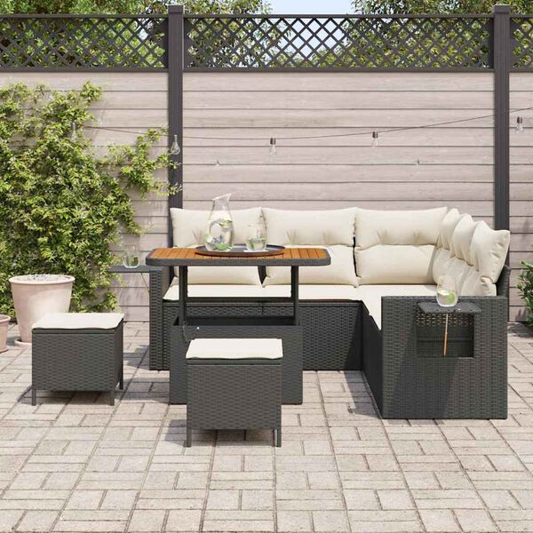vidaXL Set Divano da Giardino 9 pcs Nero e Crema polyrattan