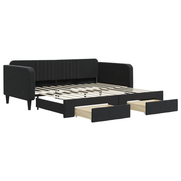 vidaXL Divano Letto Estraibile con Cassetti Nero 100x200 cm in Velluto