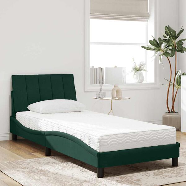vidaXL Letto con Materasso Hanko Verde Scuro 90x190 cm in Velluto