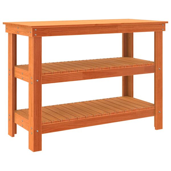vidaXL Banco da lavoro con lo scaffale Cera marrone 110,5 x 50 x 80 cm