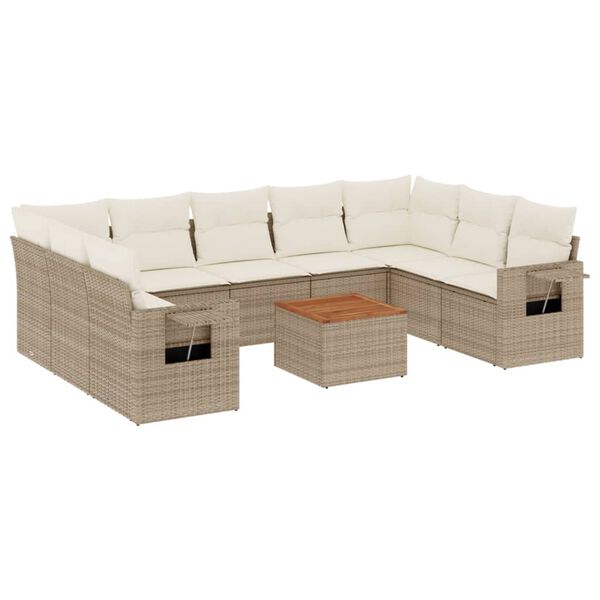 vidaXL Set Divano da Giardino 10 pz con Cuscini Beige in Polyrattan
