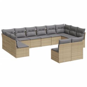 vidaXL Set Divani da Giardino 12 pz con Cuscini Beige in Polyrattan