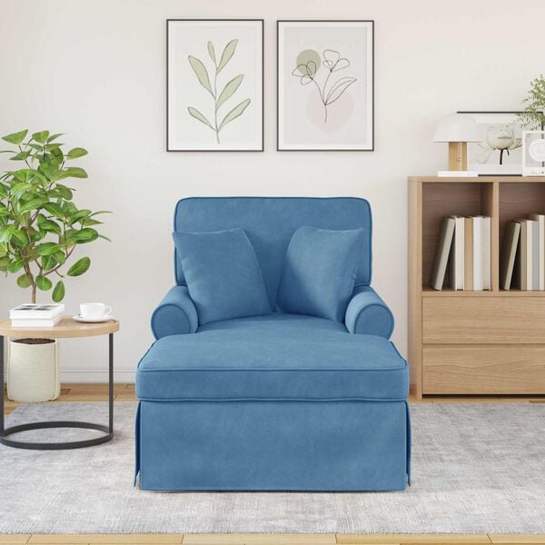 vidaXL Chaise Longe con Gonna Blu 91 x 157 x 91 cm Tessuto a Costine