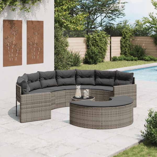 vidaXL Set Divani da Giardino Semicircolare 3 pz in Polyrattan Grigio