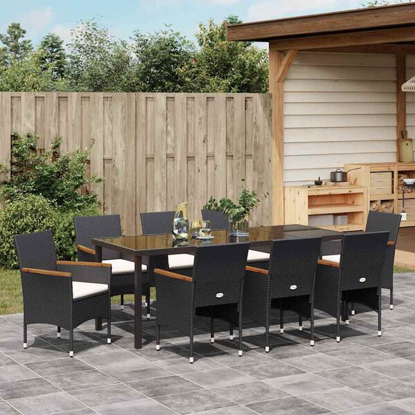 vidaXL Set da Pranzo per Giardino con cuscino 9 pcs Nero polyrattan