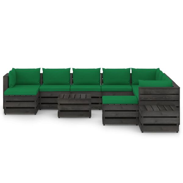 vidaXL Set Salotto Giardino con Cuscini 12 pz Legno Impregnato Grigio