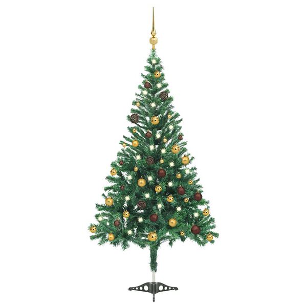 vidaXL Albero di Natale Preilluminato Palline Bianco 210 cm 910 Rami