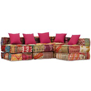 vidaXL Pouf Modulare a 4 Posti in Tessuto Patchwork