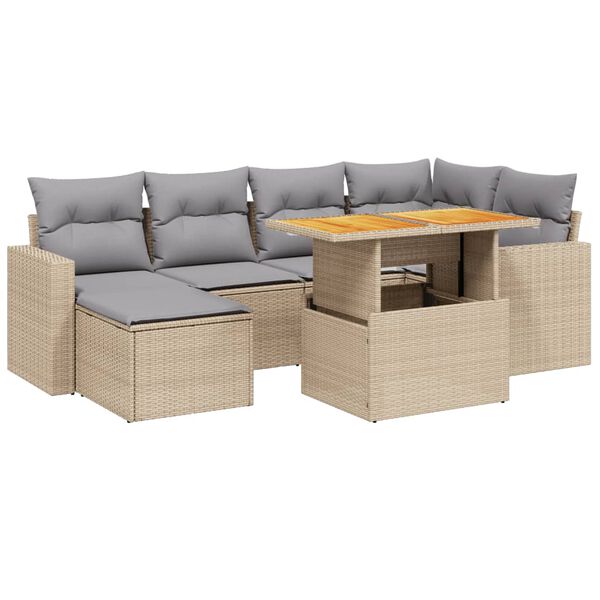 vidaXL Set Divani da Giardino 7 pz con Cuscini Beige in Polyrattan