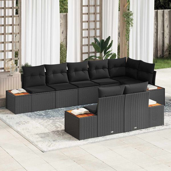 vidaXL Set Divano da Giardino con cuscino 8 pcs Nero Polyrattan