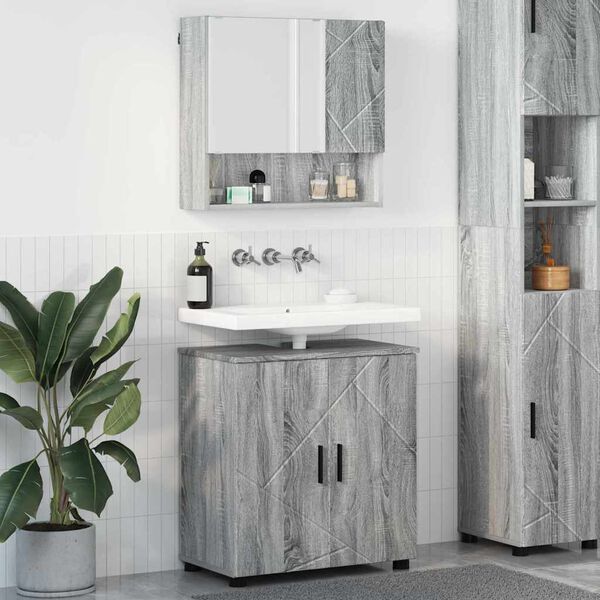 vidaXL Set di mobili per il bagno con porta 2 pcs Grigio Sonoma