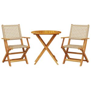 vidaXL Set da Bistrot 3 pz Beige in Polyrattan e Legno Massello
