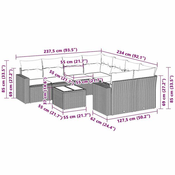 vidaXL Set Divano da Giardino 3pz con Cuscini Grigio Chiaro Polyrattan