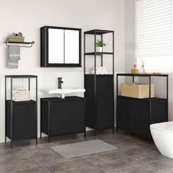 vidaXL Set Mobili da Bagno 2 pz Rovere Nero in Legno Multistrato