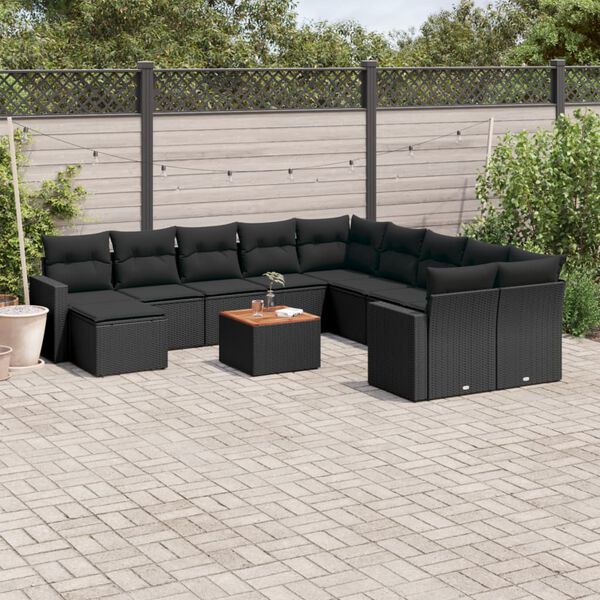vidaXL Set Divani da Giardino 12 pz con Cuscini Nero in Polyrattan