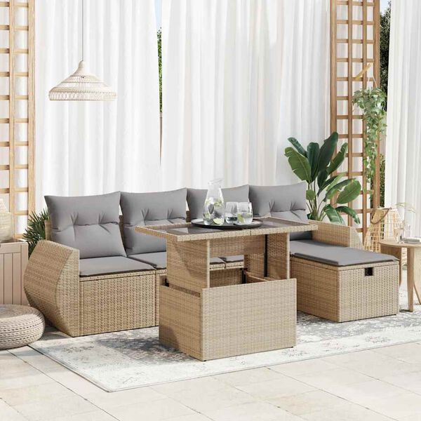 vidaXL Set Divano da Giardino 6 pz con Cuscini Beige in Polyrattan