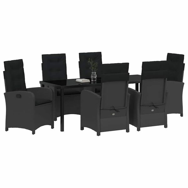 vidaXL Set da Pranzo per Giardino con cuscino 7 pcs Nero polyrattan