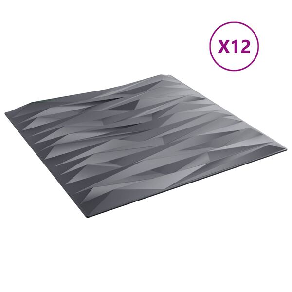vidaXL Pannelli da parete 12 pcs Grigio pietra 50 x 50 cm Schiuma XPS