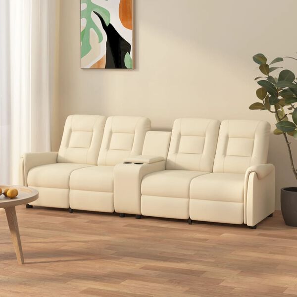 vidaXL Divano Massaggiante 4 Posti con Portabicchieri Crema Similpelle