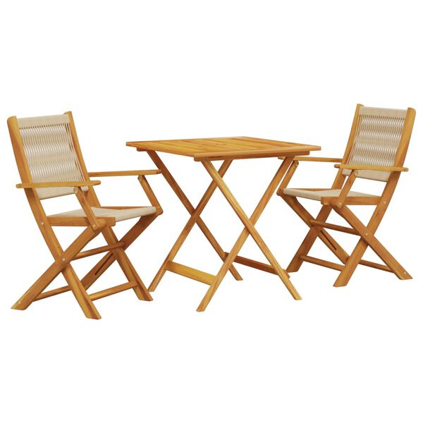 vidaXL Set da Bistrot 3pz Beige in Polipropilene e Legno Massello