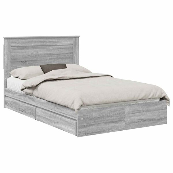 vidaXL Letto con Contenitore con testiera Grigio Sonoma 135 x 190 cm