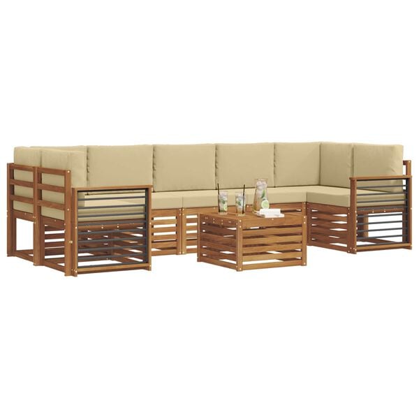 vidaXL Set di divani da esterno con cuscino 8 pcs Naturale e Beige