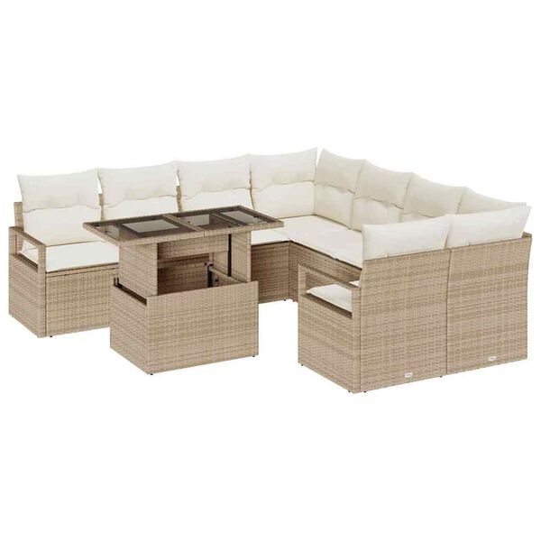 vidaXL Set Divano da Giardino con cuscino 9 pcs Beige Poly Rattan