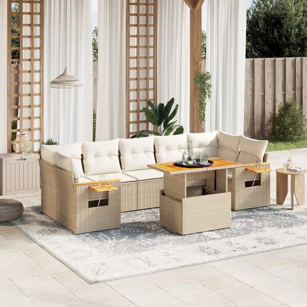 vidaXL Set Divano da Giardino 8 pz con Cuscini Beige in Polyrattan