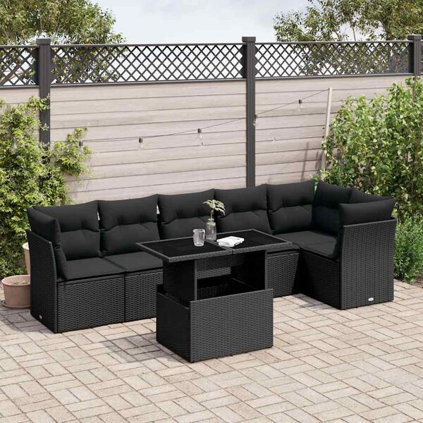 vidaXL Set Divani da Giardino con Cuscini 7pz Nero Polyrattan