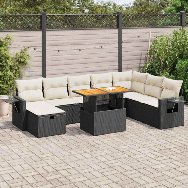 vidaXL Set Divani da Giardino 9 pz con Cuscini Nero Polyrattan Acacia