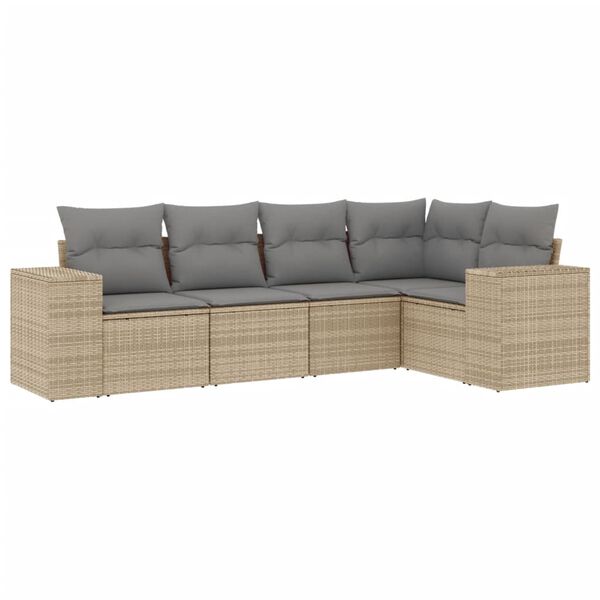 vidaXL Set Divano da Giardino 5 pz con Cuscini Beige in Polyrattan