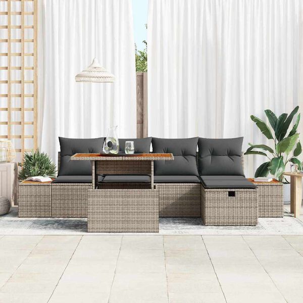 vidaXL Set Divano da Giardino con cuscino 6 pcs Grigio polyrattan