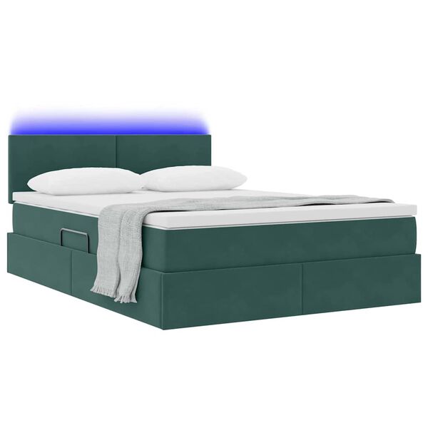 vidaXL Letto con contenitore e LED Verde Scuro 140 x 200 cm Velluto