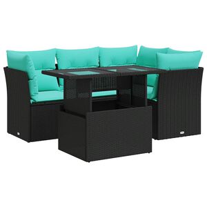 vidaXL Set Divani da Giardino 5 pz con Cuscini Nero Polyrattan Acacia