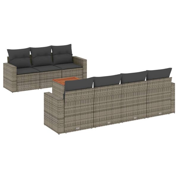 vidaXL Set Divano da Giardino 8 pz con Cuscini Grigio in Polyrattan