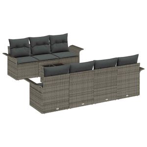 vidaXL Set Divano da Giardino 8 pz 7-Numero di posti Grigio polyrattan