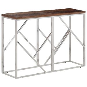 vidaXL Tavolo Consolle Argento Acciaio Inox e Traverse Legno Massello