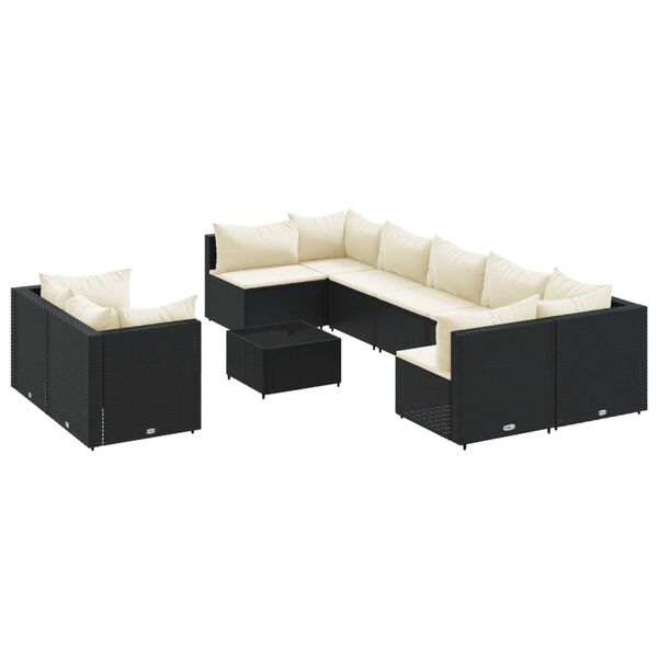 vidaXL Set Divani da Giardino 9 pz con Cuscini Nero in Polyrattan